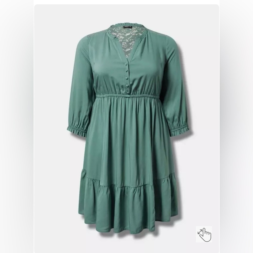 Torrid New Size 2 18/20 Mini Challis Shirt Dress Dark Forest Green Flowy - Picture 4 of 9
